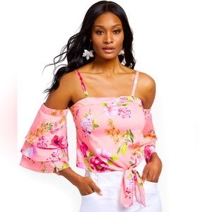 NWT New York & Company Pink Tiered-Sleeve Off-The-Shoulder Top Size S